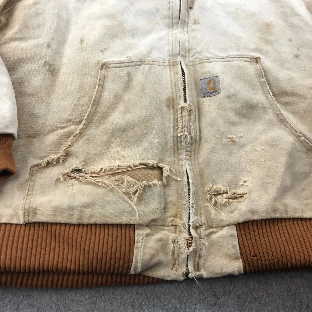 Vintage Carhartt Jacket Mens XL J140 BRN Canvas Worn Distresed Faded Thrashed